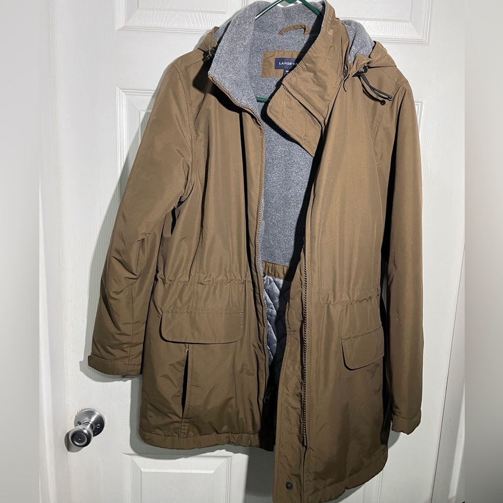 Lands’ End Kids Coat Down-Filled Brown Youth Medium 10-12 Therma Check